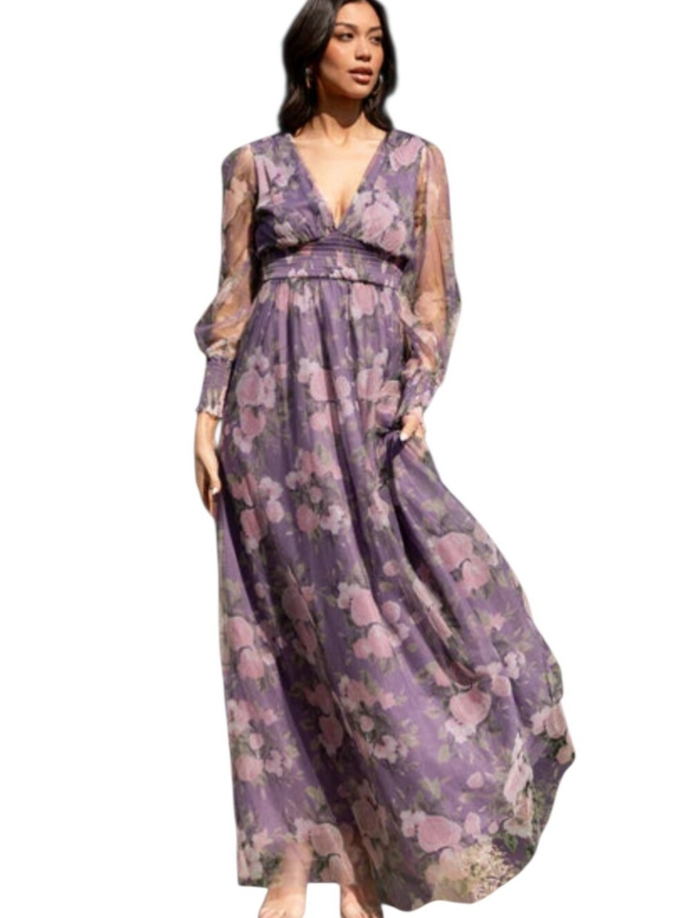 Baltic Born Purple Floral Chiffon Maxi‎ Dress Size Small
